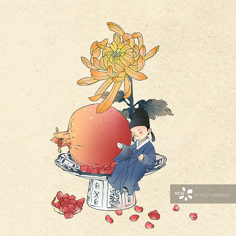 石榴古风工笔画创意插画图片素材