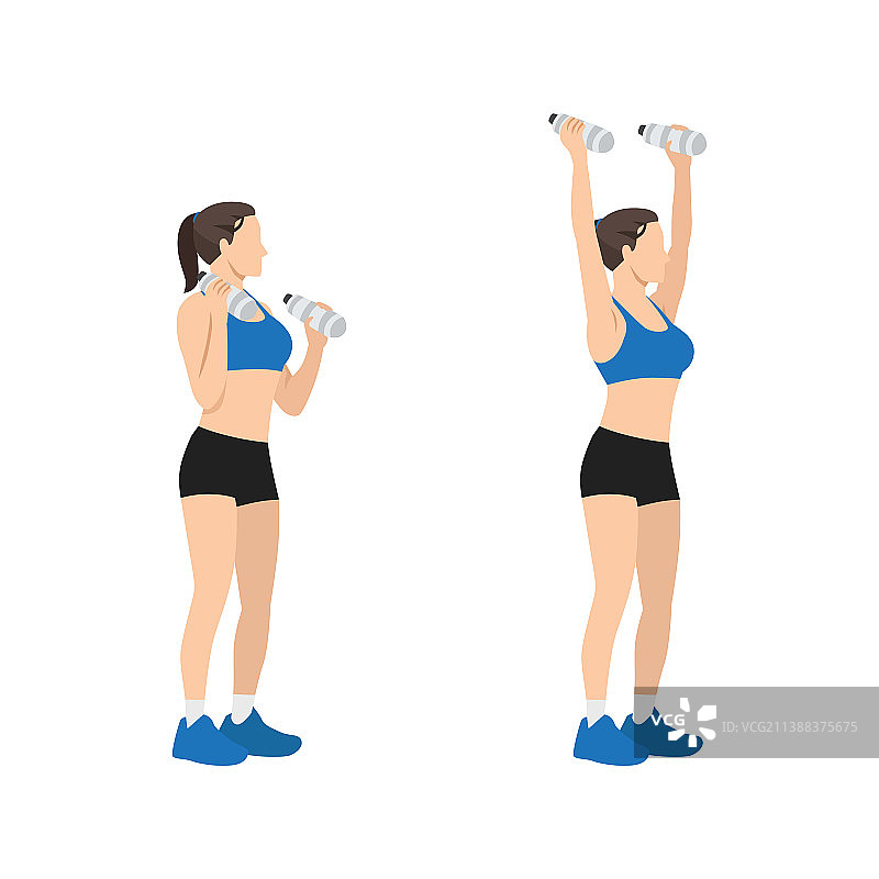 女子进行过头哑铃肩推图片素材