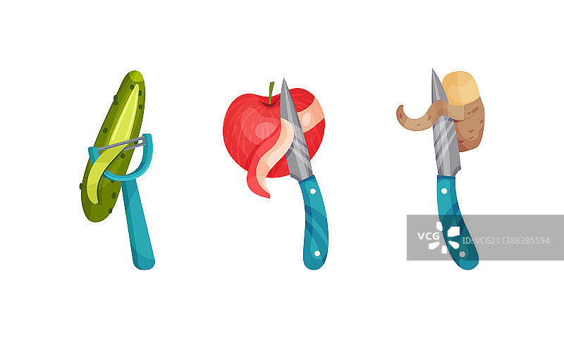 用刀削黄瓜、苹果和土豆图片素材