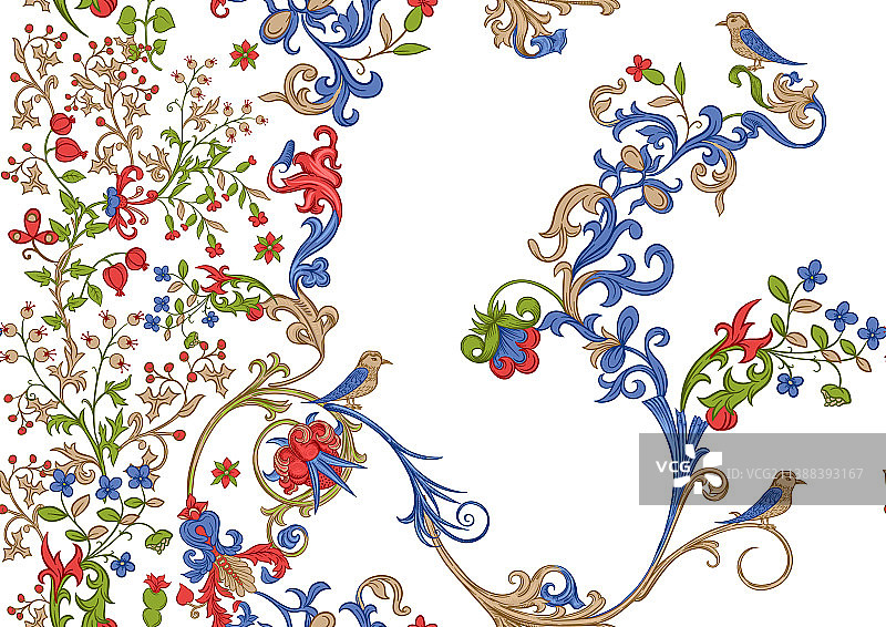 中世纪手稿花卉图案图片素材