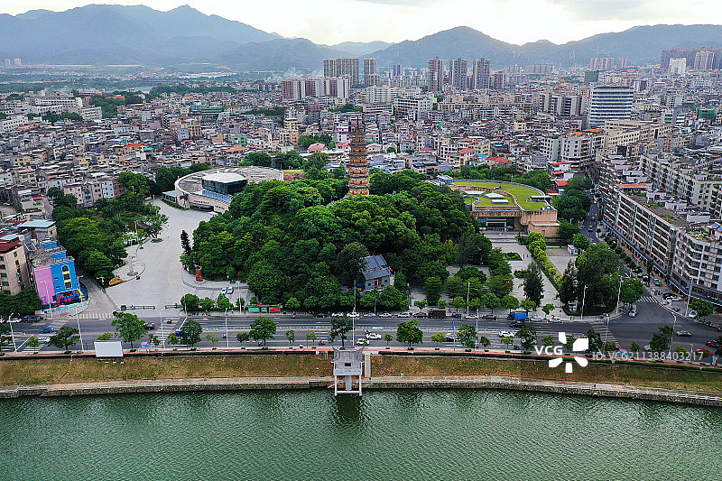 广东省河源市源城区龟峰公园龟峰塔河源博物馆航拍图片素材