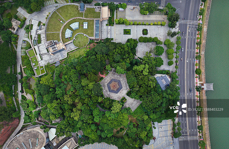 广东省河源市源城区龟峰公园龟峰塔河源博物馆航拍图片素材