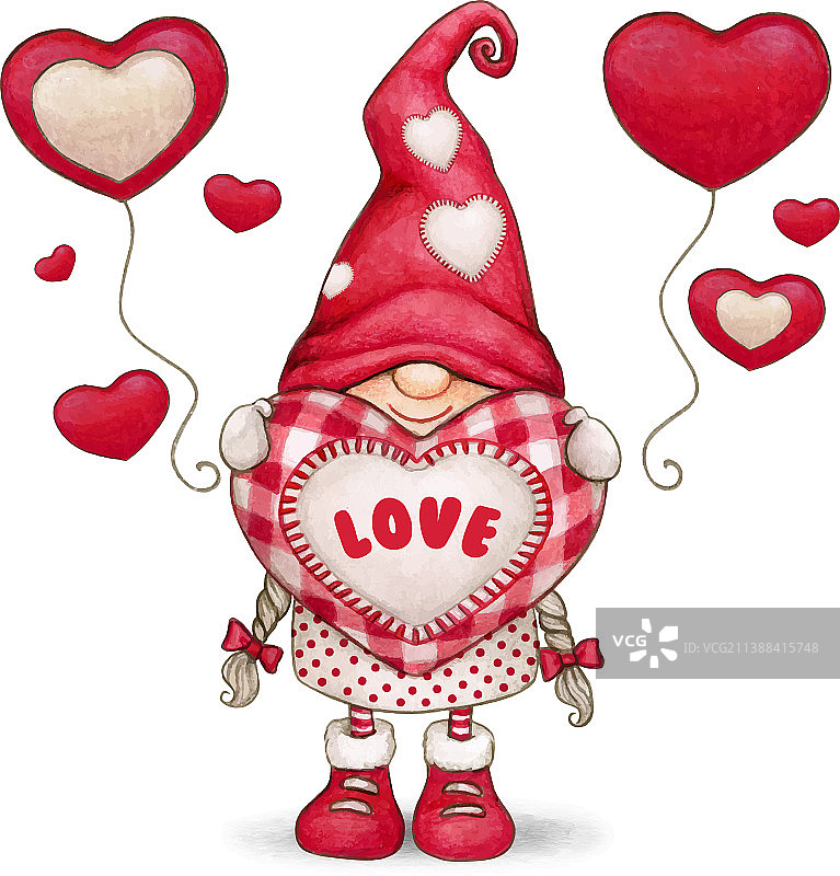 手绘水彩情人节小矮人图片素材
