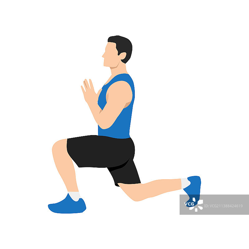 男人做安佳尼雅式或低弓步瑜伽姿势图片素材