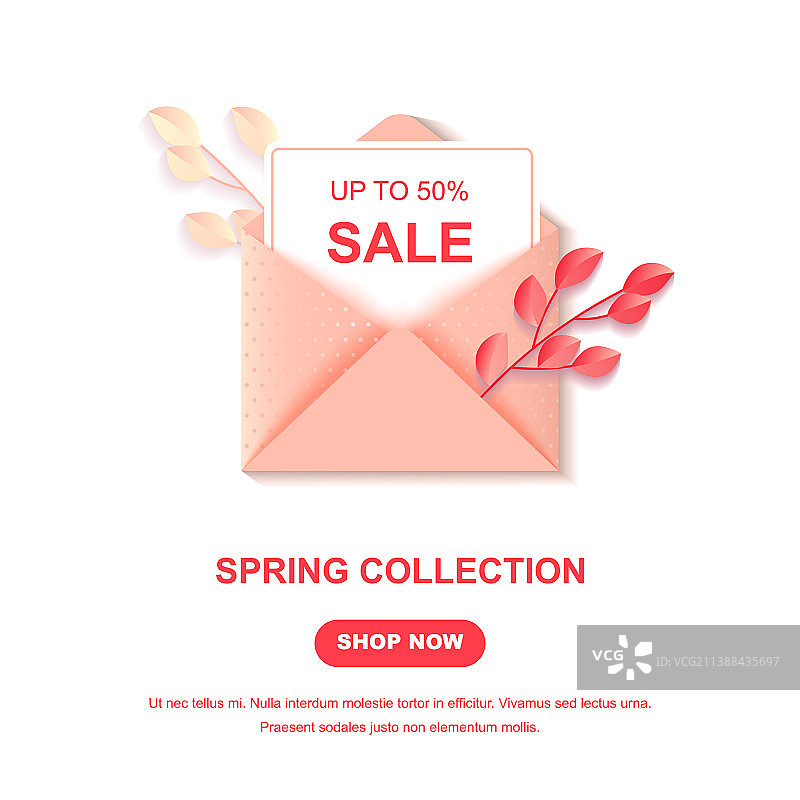 白色背景上的春季促销banner，高达50%折扣图片素材