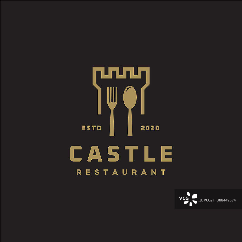 城堡勺子和叉子餐厅咖啡馆优雅标志图片素材
