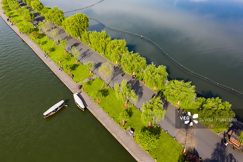 航拍杭州西湖苏堤风光图片素材