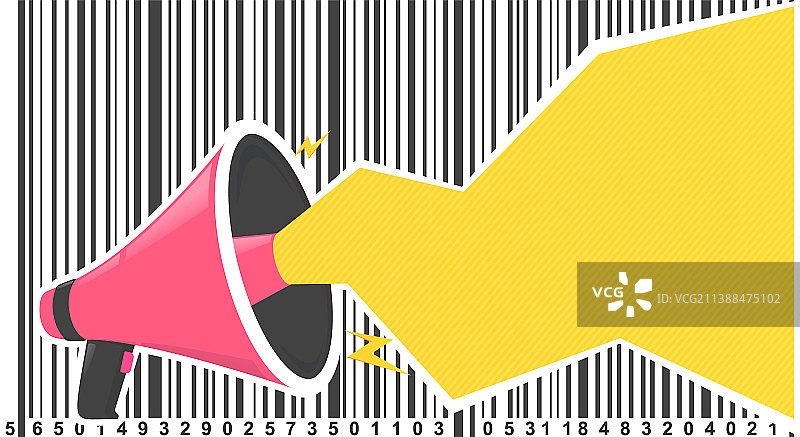 带黄色文本气泡和条形码的喇叭图片素材