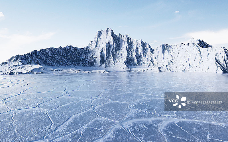 寒冷裂开的冰面背景3D渲染图片素材