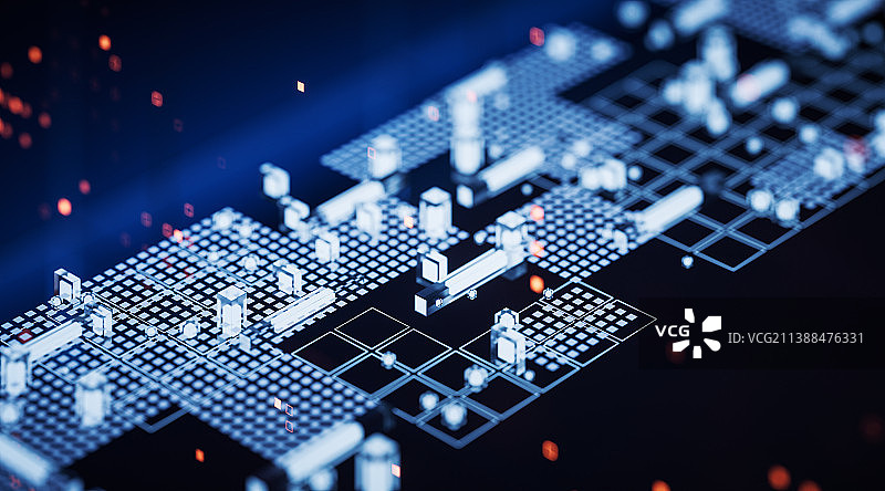 蓝色方块科幻核心3D渲染图片素材