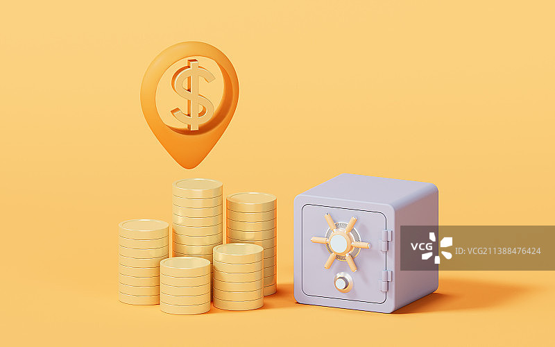 保险箱卡通风格3D渲染图片素材