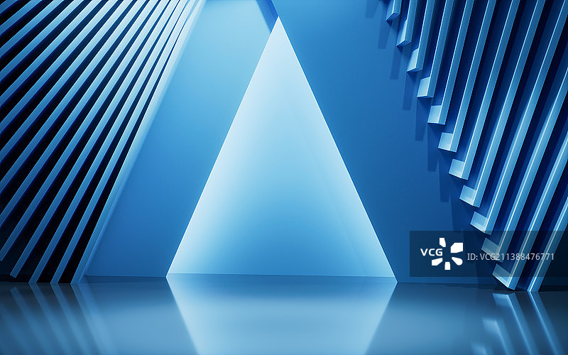 蓝色创意几何体建筑空间3D渲染图片素材