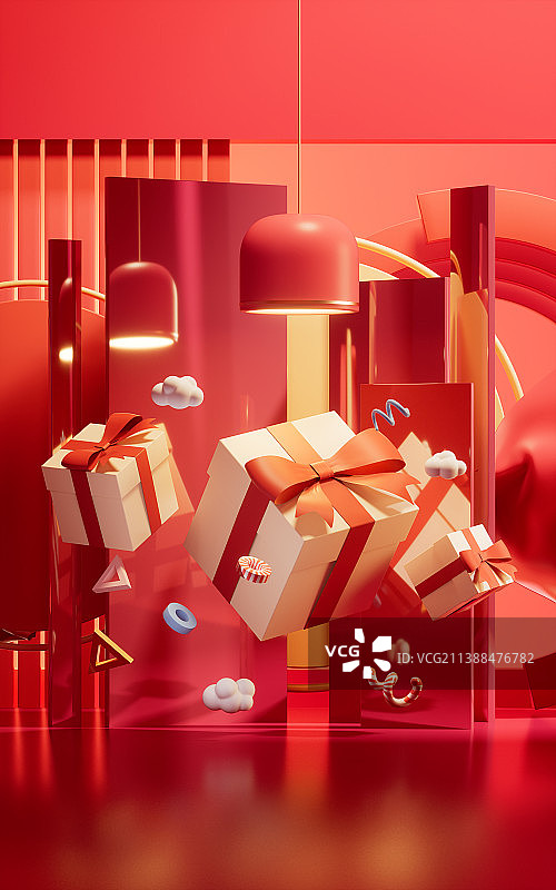 礼物盒与创意背景3D渲染图片素材