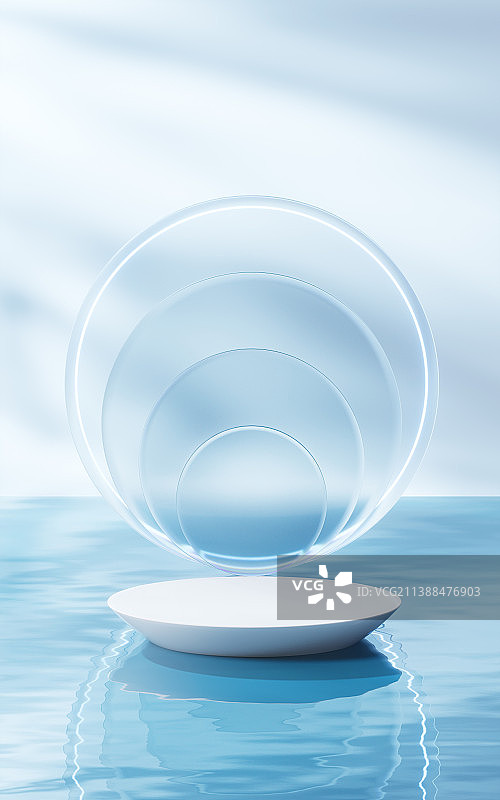 水面上的展示台3D渲染图片素材