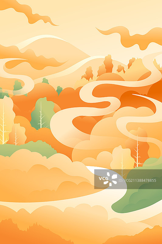 卡通秋季秋天立秋节气踏秋丰收亲子家人出游自驾游朋友学生情侣情人节约会自然风景旅游户外休闲渐变矢量插画图片素材