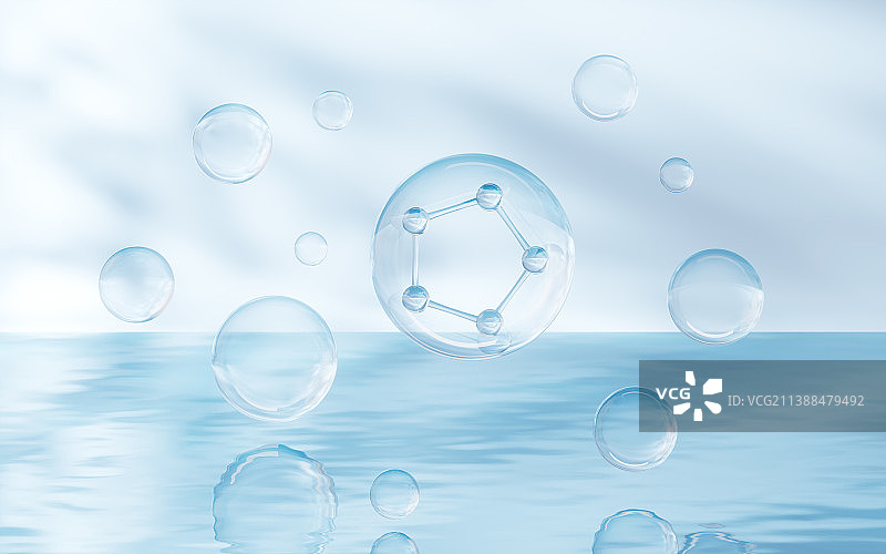 水面上的分子3D渲染图片素材