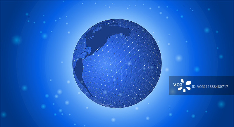蓝色粒子数字技术，全球网络连接抽象地球科技图片素材