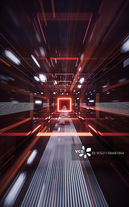 科技感线条空间隧道3D渲染图片素材