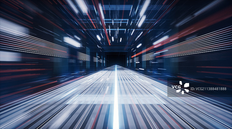 科技感线条空间隧道3D渲染图片素材