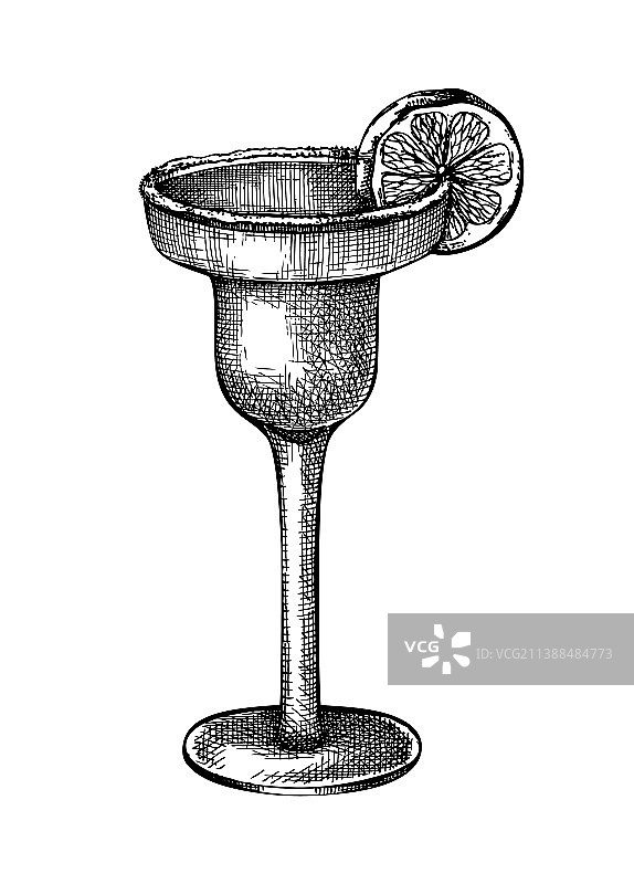 手绘玛格丽特鸡尾酒草图图片素材