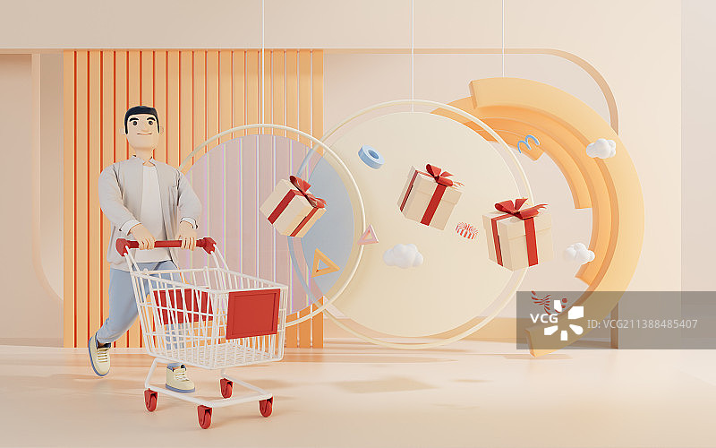 卡通男性购物3D渲染图片素材