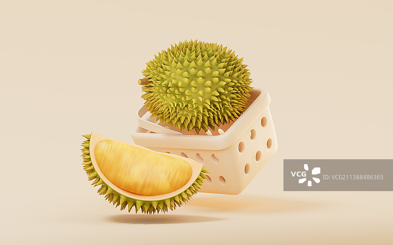 购物篮里的榴莲3D渲染图片素材
