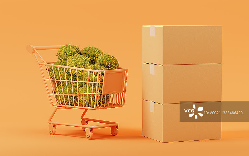 购物车里的榴莲3D渲染图片素材
