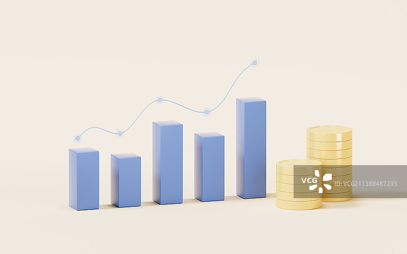 上升曲线与数据分析概念3D渲染图片素材