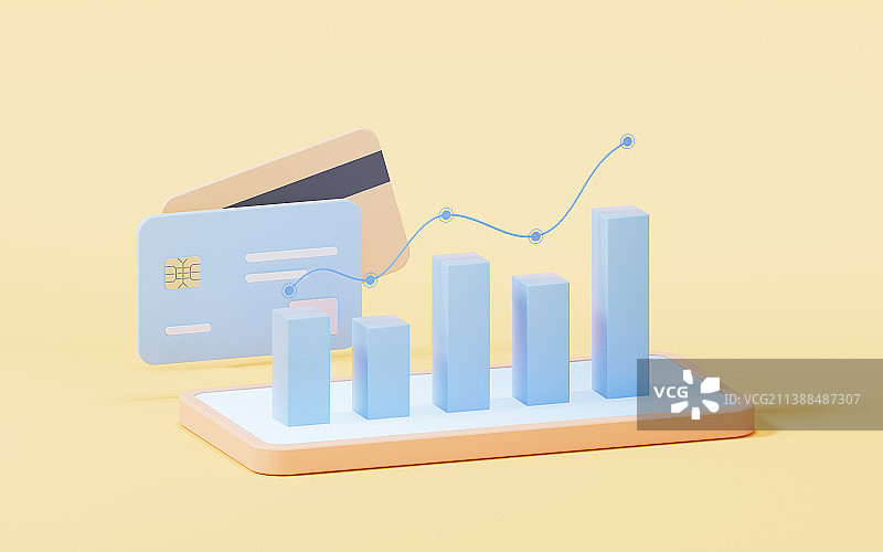 上升曲线与数据分析概念3D渲染图片素材