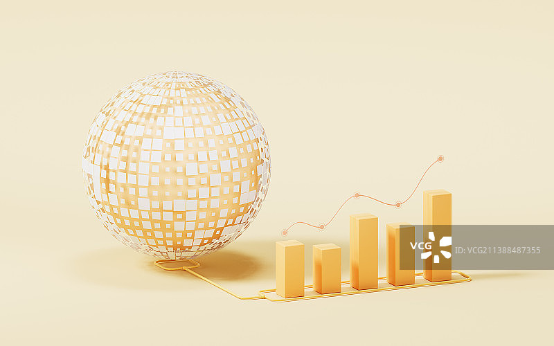 上升曲线与数据分析概念3D渲染图片素材