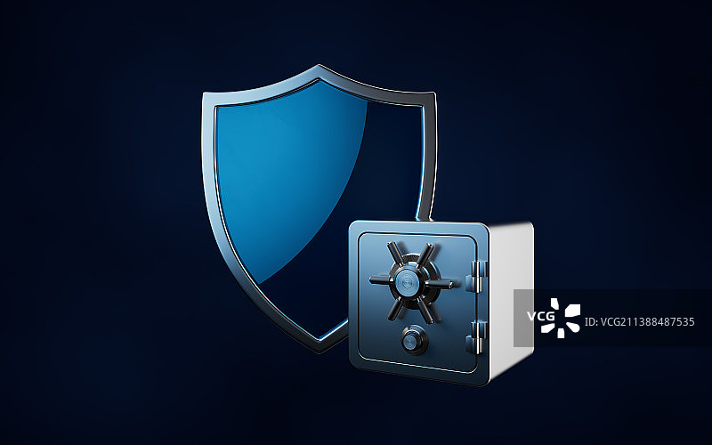 护盾与保险箱3D渲染图片素材