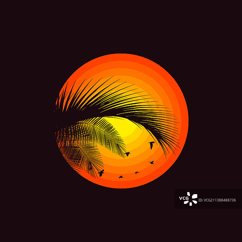 带有棕榈叶轮廓的标志图片素材