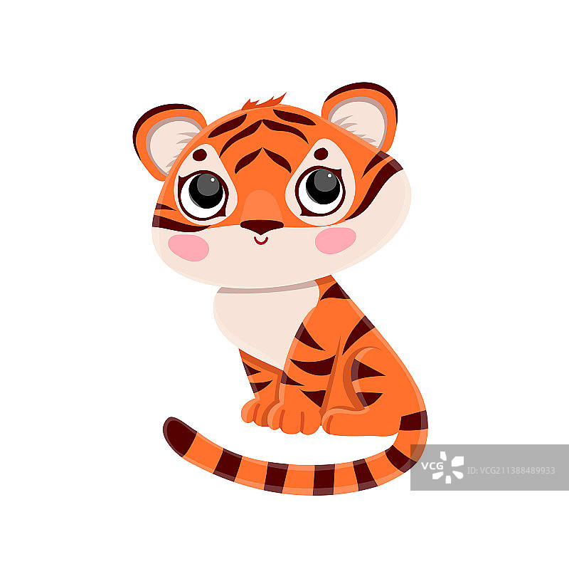 害羞坐着的可爱小老虎图片素材
