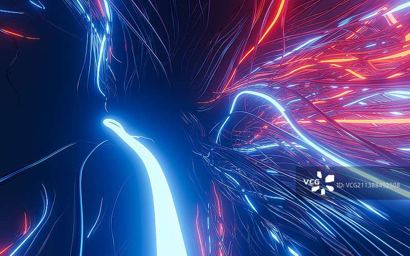 数据传输蓝色发光线条汇聚图片素材