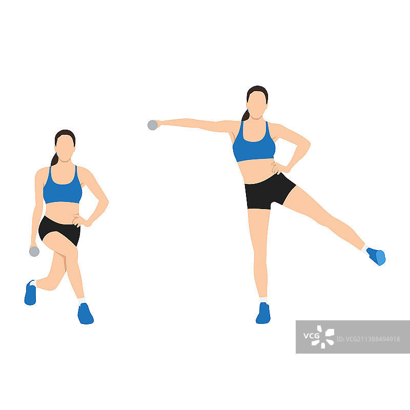 女人做屈膝弓步侧踢横向抬腿图片素材