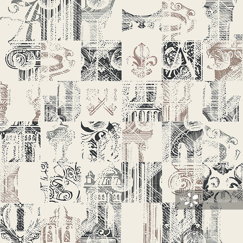旧建筑主题无缝图案图片素材