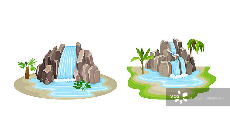 热带低矮瀑布流水景观图片素材