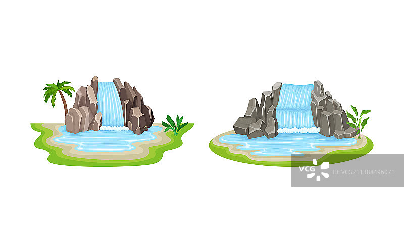 热带低矮瀑布流水景观图片素材