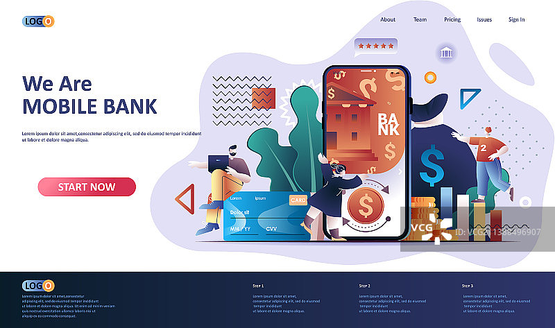 手机银行扁平风格引导页模板图片素材