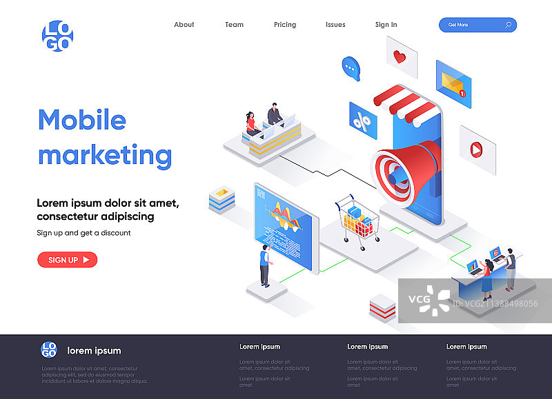 手机营销机构2.5D着陆页图片素材