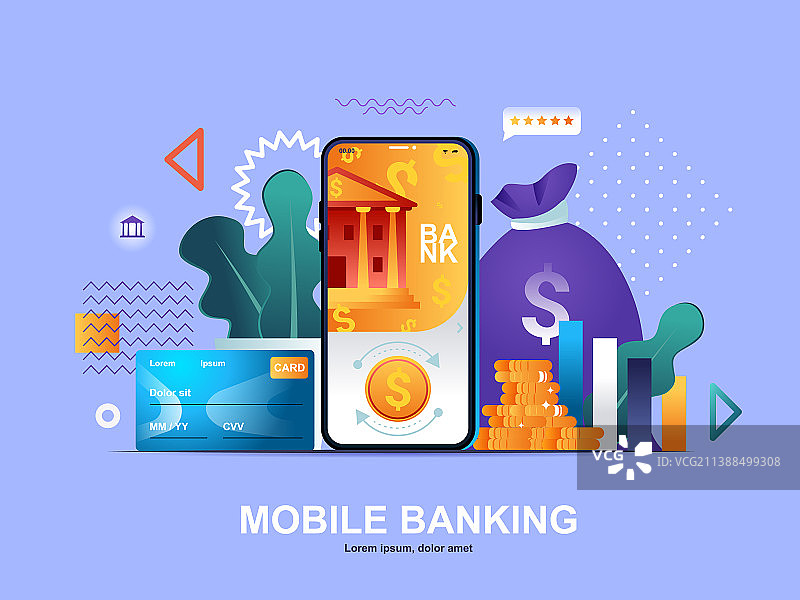 具有渐变效果的手机银行扁平概念图片素材