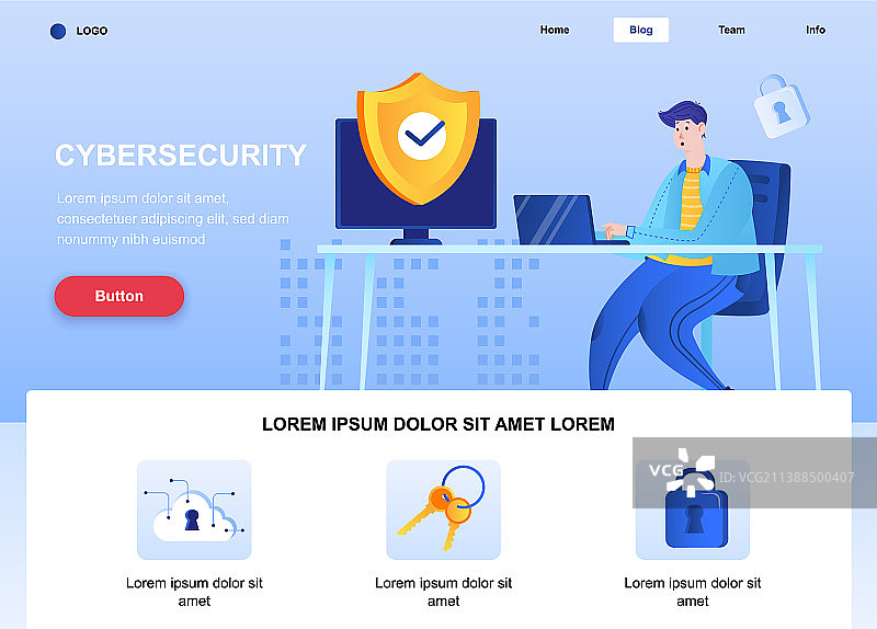 网络安全扁平风格着陆页工程师设置图片素材