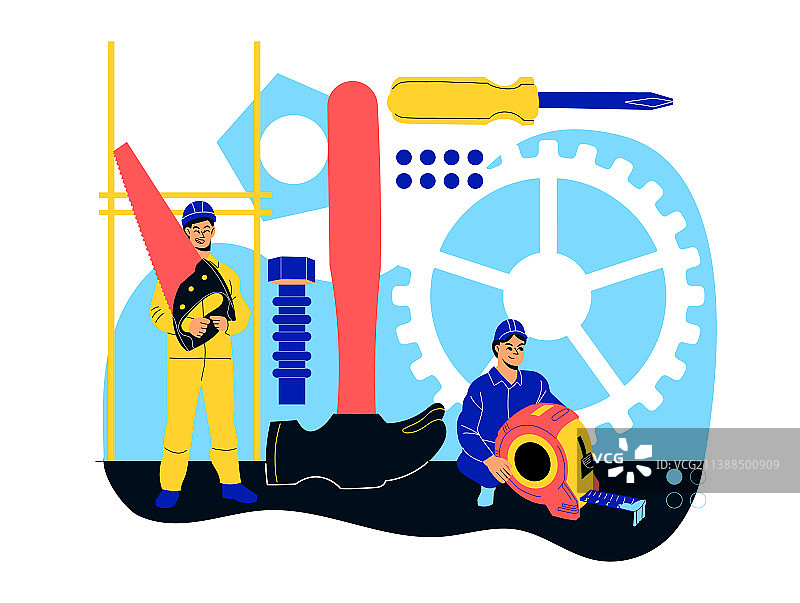 制服破损的迷你机械工人图片素材