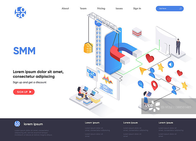 2.5D社交媒体营销落地页设计图片素材