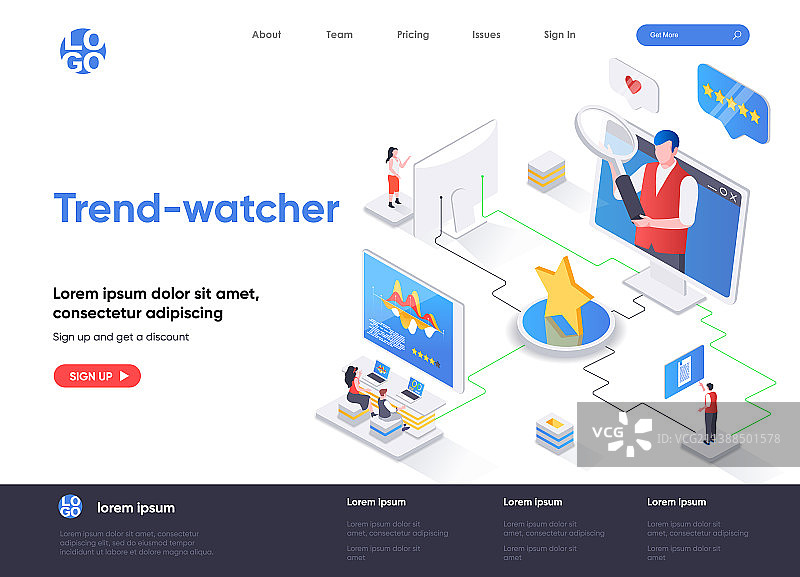 2.5D潮流观察者等距着陆页图片素材