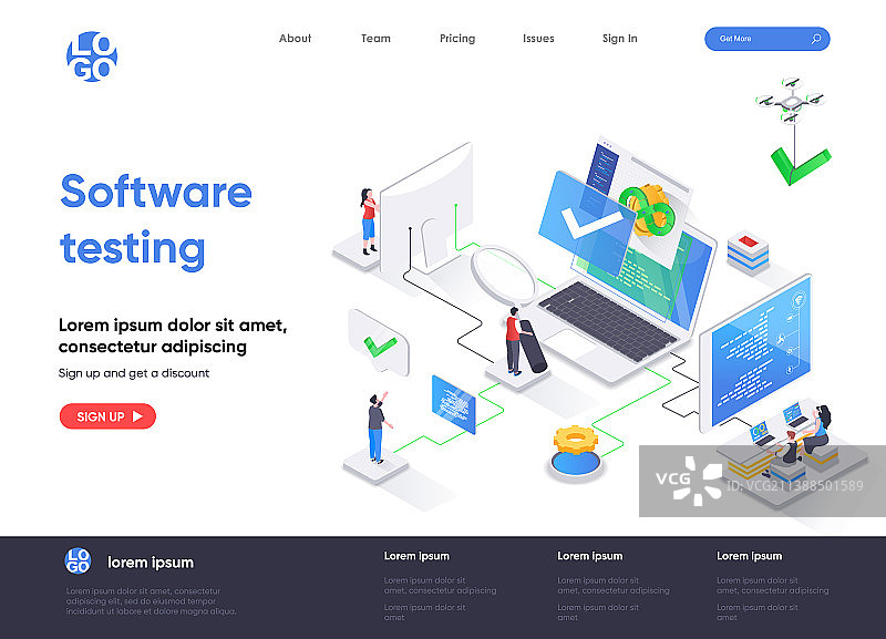 软件测试2.5D着陆页图片素材