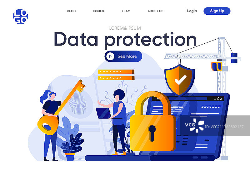 数据保护扁平风格着陆页网络安全图片素材