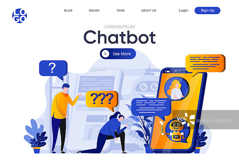 扁平风格聊天机器人引导页图片素材