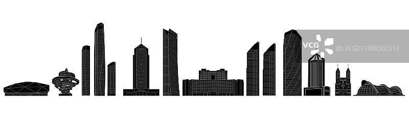 青岛城市建筑黑白线稿剪影矢量插画图片素材