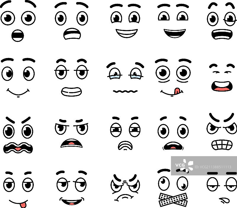 表达嘴巴和眼睛的卡通面部表情图片素材